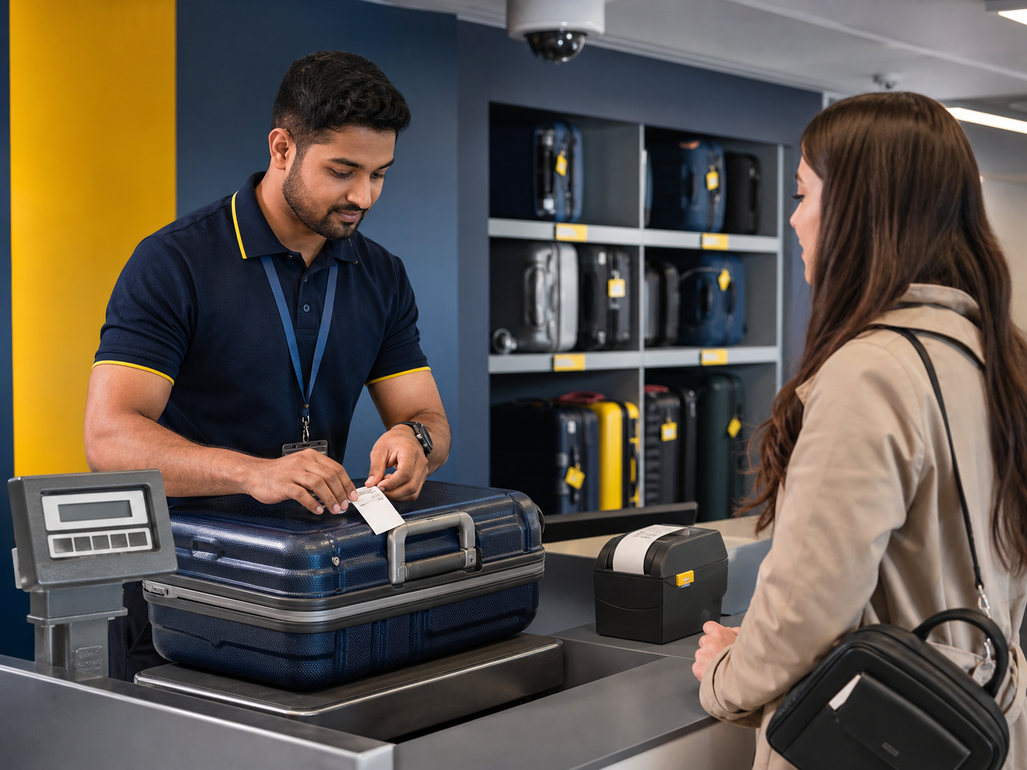 BaggageSolutions staff tagging and logging luggage at the counter